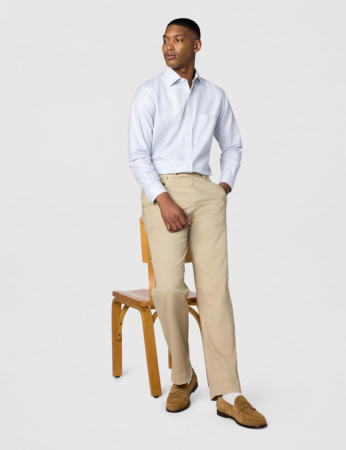 Brooks Brothers Mens Non-Iron Stretch Dobby Ainsley Spread Collar Check Dress Shirtdress Shirt