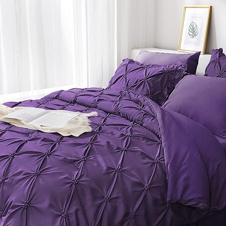 JOLLYVOGUE King Size Comforter Set 7 Pieces, Purple Bed in a Bag Comforter Set for Bedroom, Beddding Sets with Comforter, Sheets,Ruffled Shams & Pillowcases