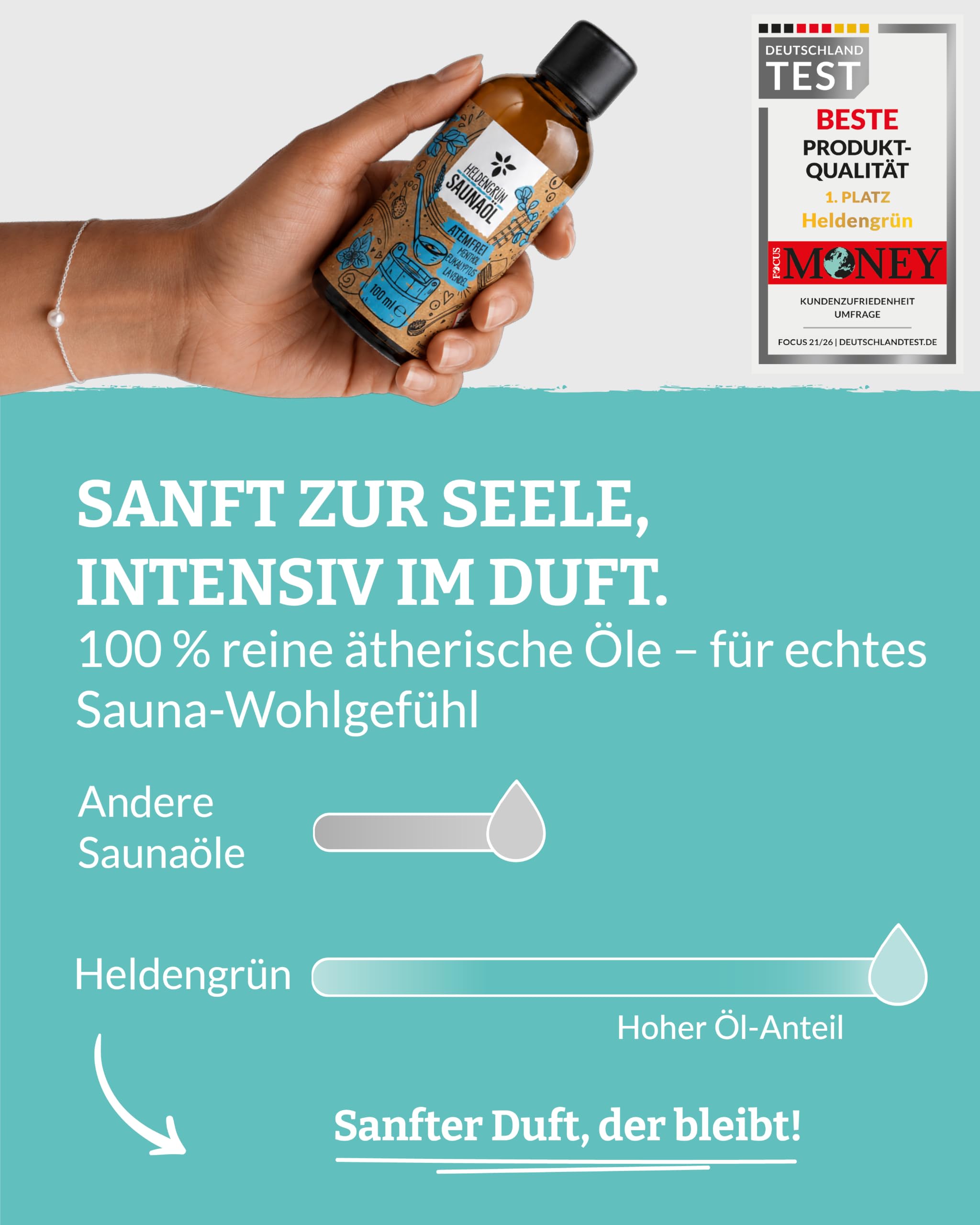 Heldengrün Infusion de sauna bio sans respiration [véritables huiles biologiques, 3 parfums] – Huile de sauna avec menthol, eucalyptus et lavande – Infusion pour sauna naturel avec huile essentielle