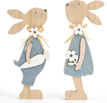 2 pcs Spring Easter Decor for the Home, Wooden Bunny Decor Sign for Halloween Thanksgiving Christmas Day, Farmhouse Rabbit for Tiered Tray Decor, Table Sign for Desk Office Garden Patio Yard Home