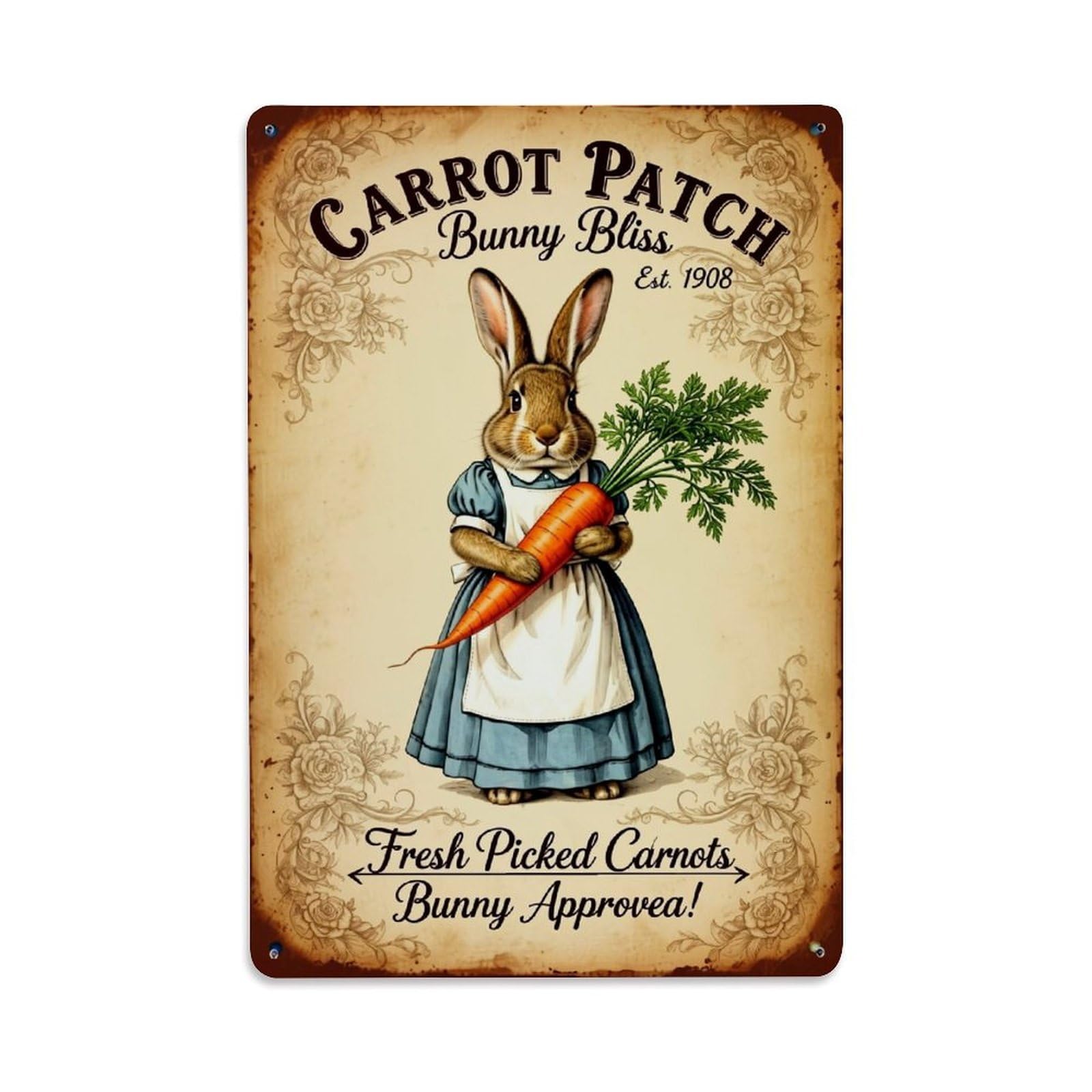 Carrot Patch Bunny Bliss Fresh Picked Carrots Tin Sign Metal Poster Vintage Metal Signs for Home Man Cave Bar Cafe Kitchen laundry room Wall Decorations Gift 8x12Inch