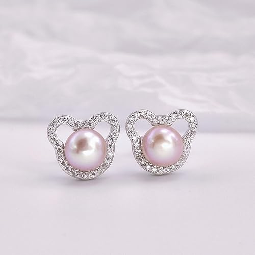 Miniatura 8 de BAMIKI Pearl Earrings Cute Mickey Mouse Studs for Women Girls, S925 Sterling Silver Emerald CZ Genuine Saltwater Cultured Pearls, Hypoallergenic