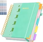 Line Hardcover Spiral Notebook with Removable Dividers Tabs & Ruler, 5 Subject Notebook College Ruled, 300 Page, Large 8"x10" B5 Notebooks for Work School, Lined Journal for Women, Light Purple