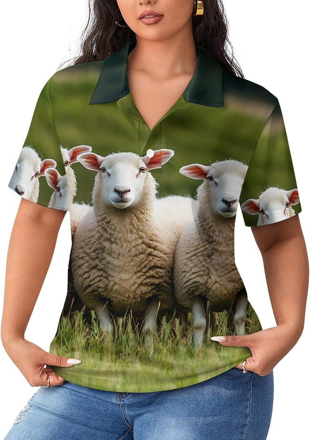 Flock of Sheep Womens Golf Polo Shirts Summer Short Sleeve Collared 3 Buttons T Shirt Activewear Tops