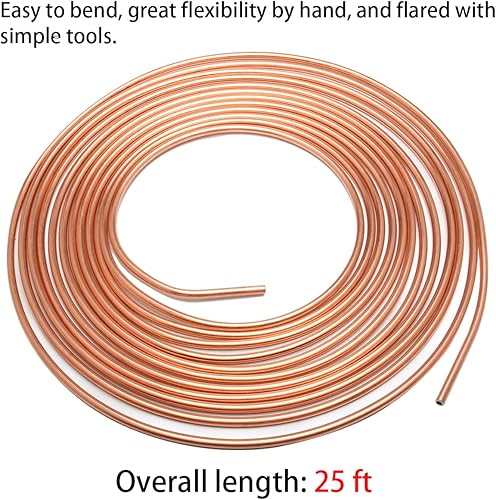 Miniatura 4 de AUCELI Kit de tubería de línea de freno, 316 pulgadas con 16 tuercas de tubería, tubo flexible de cobre recubierto de zinc de 25 pies, accesorios de