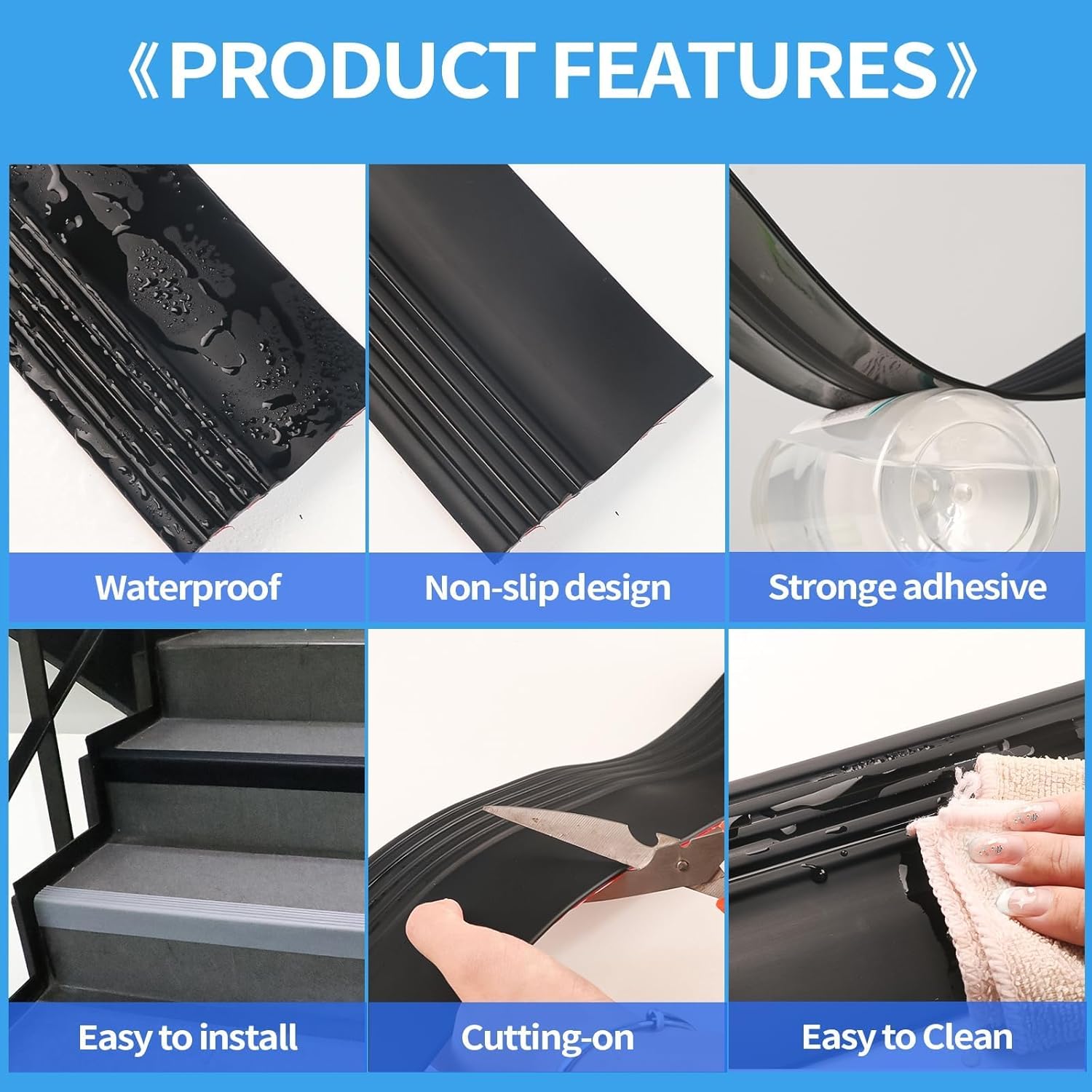 Elvone Stair Nosing, Rubber Edging Guard Trim Self Adhesive, Vinyl Staircase Step Edge Protector for Outdoor & Indoor(40 FT, Black)