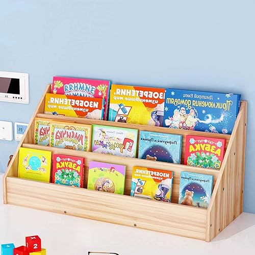 U&Q Estantería de escritorio de madera para niños, 3 niveles, estantes de almacenamiento de múltiples capas para dormitorio de niños, sala de