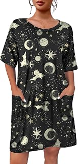 Ekouaer Sleep Shirts for Women Nightgown Short Sleeves T shirt Night Dress Round Neck Womans Nightgown with Pocket S-XXL
