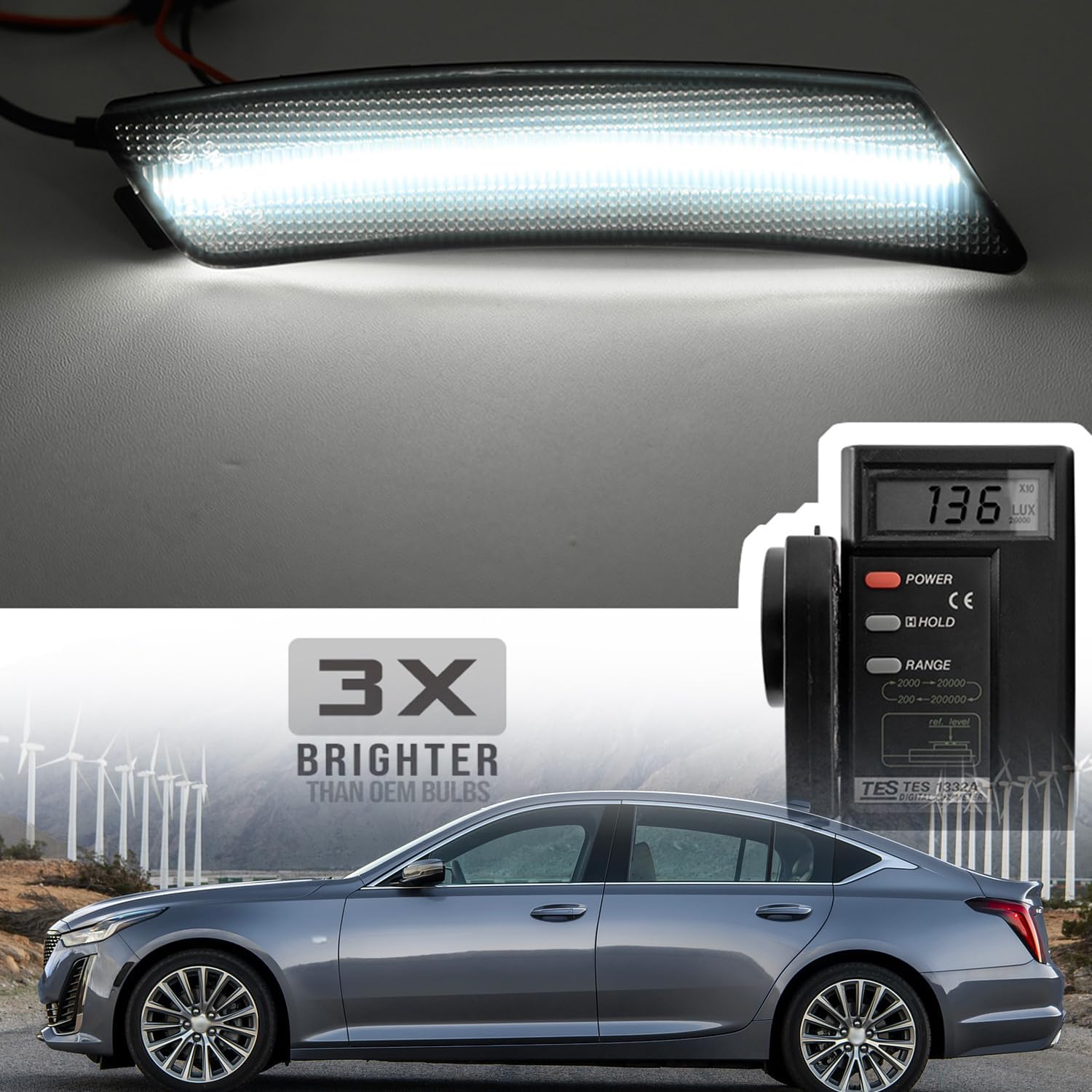 Led Side Marker Lights Compatible w/Cadillac CT5 2020 2021 2022 2023 2024 White Led Front Bumper Side Marker Reflector Repeater Lamp Kit LH RH Smoked Lens Strip Led Sidemarkers OEM Replacement