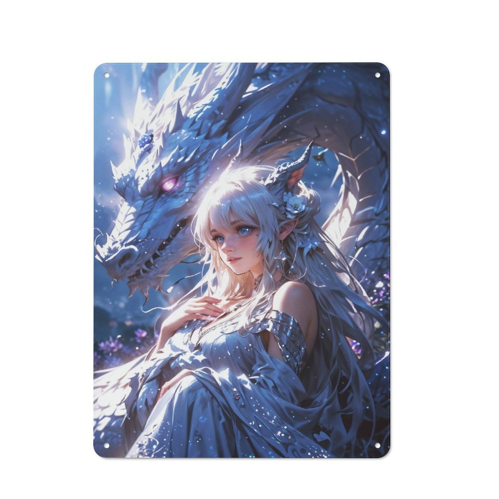 Understated Office Metal Sign 40x30cm Featuring Enchanted Bond Elven Maiden And Mystic Dragon, Studio Wall Plaque for Office, Study, Studio Or Hallway