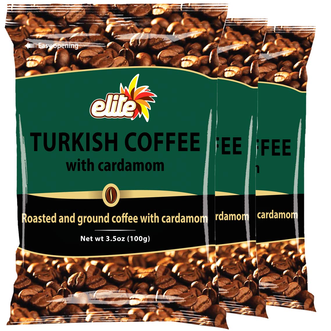 Elite Turkish Coffee With Cardamom Roasted And Ground 3.5 Oz. Pk Of 6.