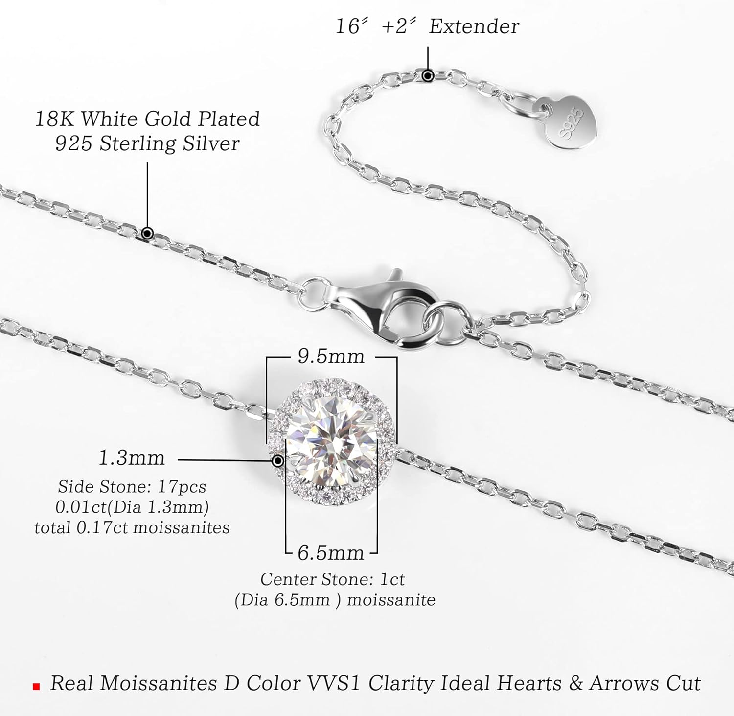 Ladylike Moissanite Halo Pendant Necklace 0.5-1 Carat Moissanite Necklace Sterling Silver Chain Lab Created Necklace for Women Anniversary Valentines Day Gifts for Her - Image 2