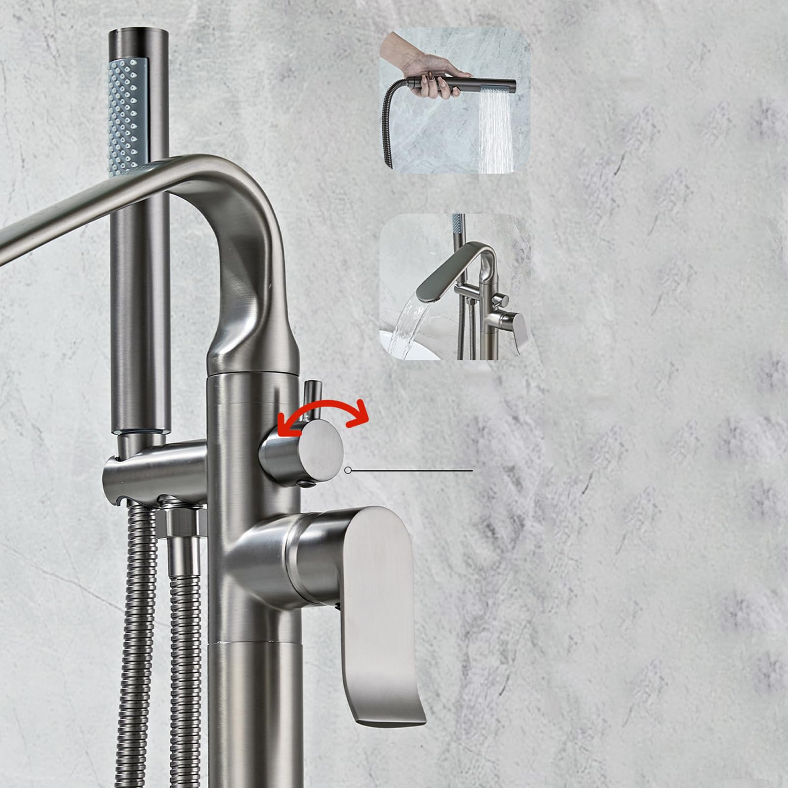 BiaoTeng Grifo Bañera Independiente con Cascada Gris Laton