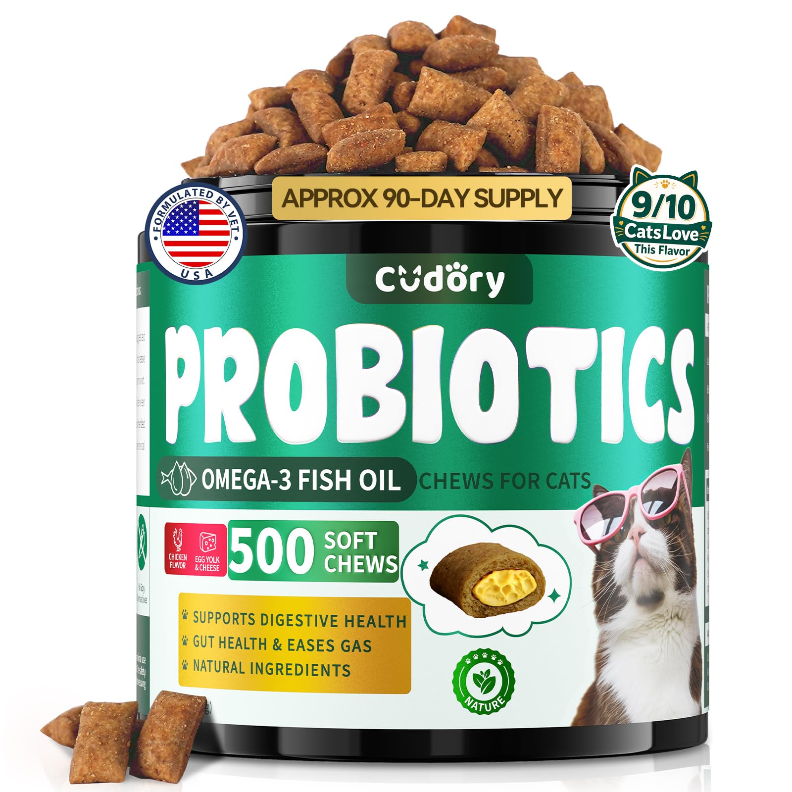 Cat Probiotic Chews for Digestive &amp; Gut Support, 500 Count Crunchy &amp; Creamy