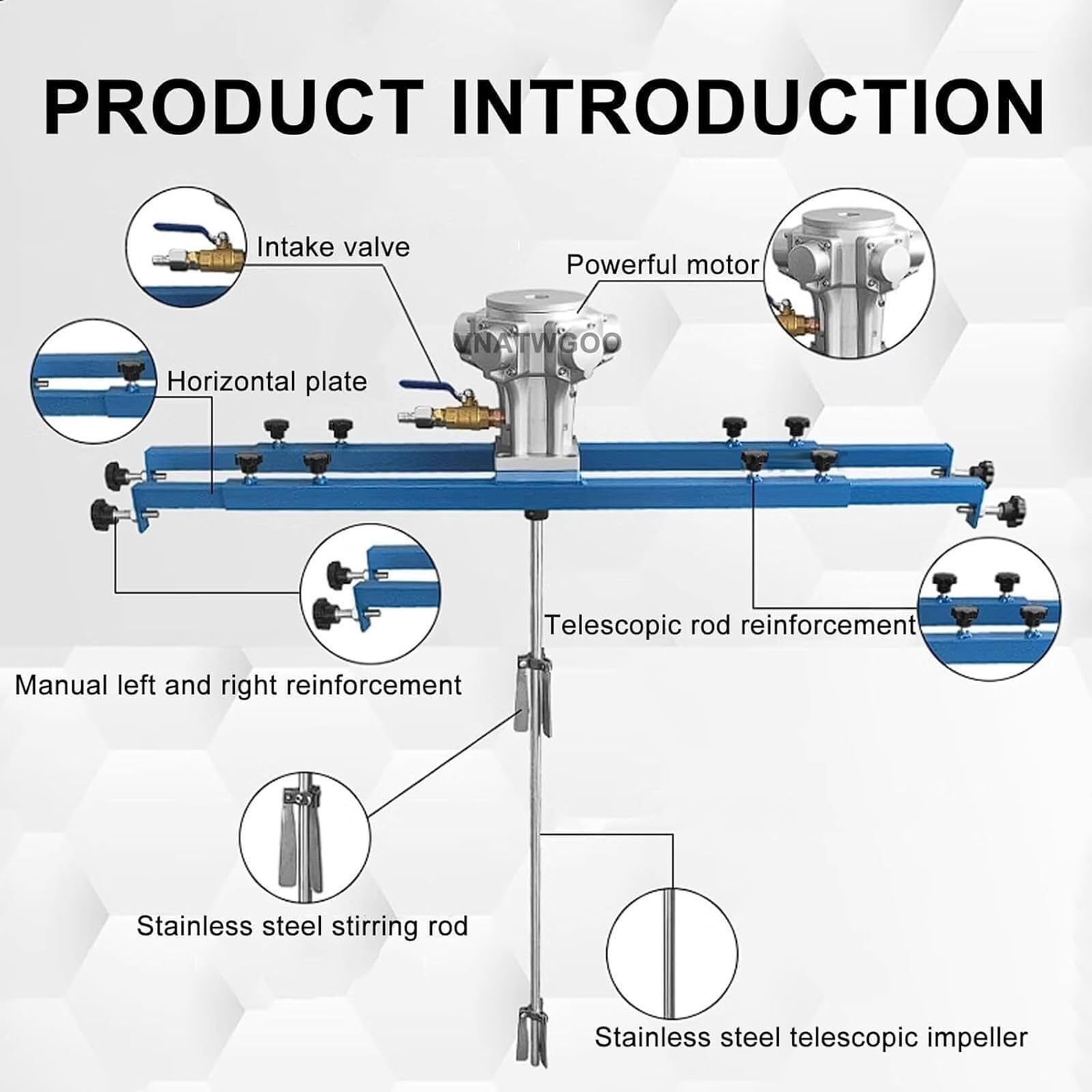 Mezclador de pintura neumático, agitador de tanque de 265 galones con hélice plegable de 400 mm, disolvente de tinta para la industria química, agitador neumático de 3/4 HP