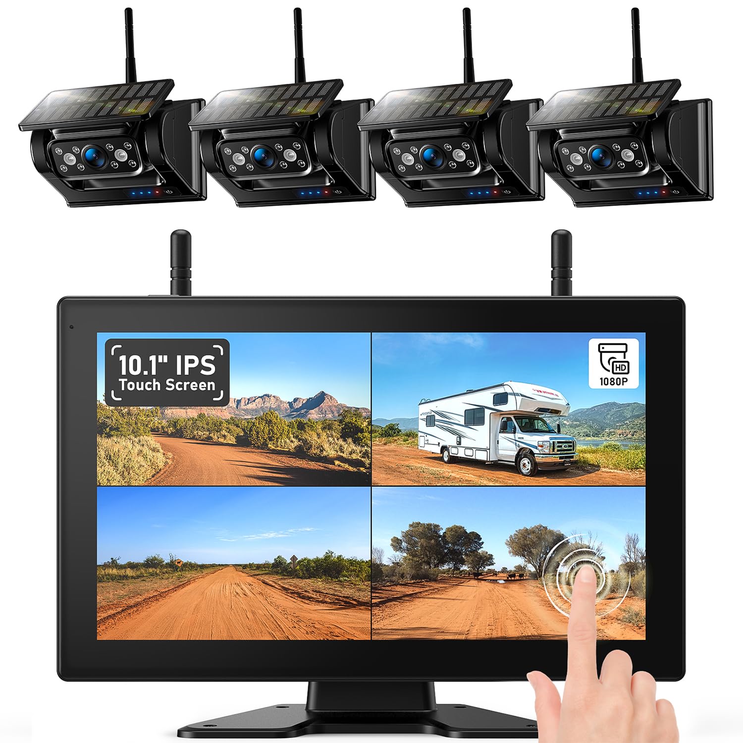 Rückfahrkamera Kabellos Solar Magnetische Rückfahrkameras Funk: 7“ 1080P Touchscreen IPS Monitor, 12000mAh Akku, 1-Min Einrichtung, IP69K Wasserdicht Rückfahrkameras für Wohnmobile,Anhänger und LKWs