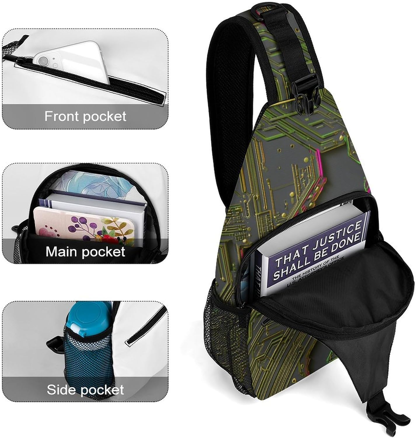 Circuit Board And Gear Sling Crossbody Bag Lightweight Chest Shoulder Backpack for Outdoor Sports