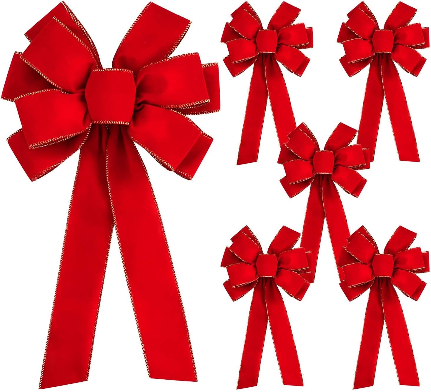 Iceyyyy 8 Pcs Large Christmas Bow-30.7" x 10.6" Christmas Golden Edged Red Velvet Bow-Christmas Tree Topper Ornament Bow for Xmas Home Wreath Decoration