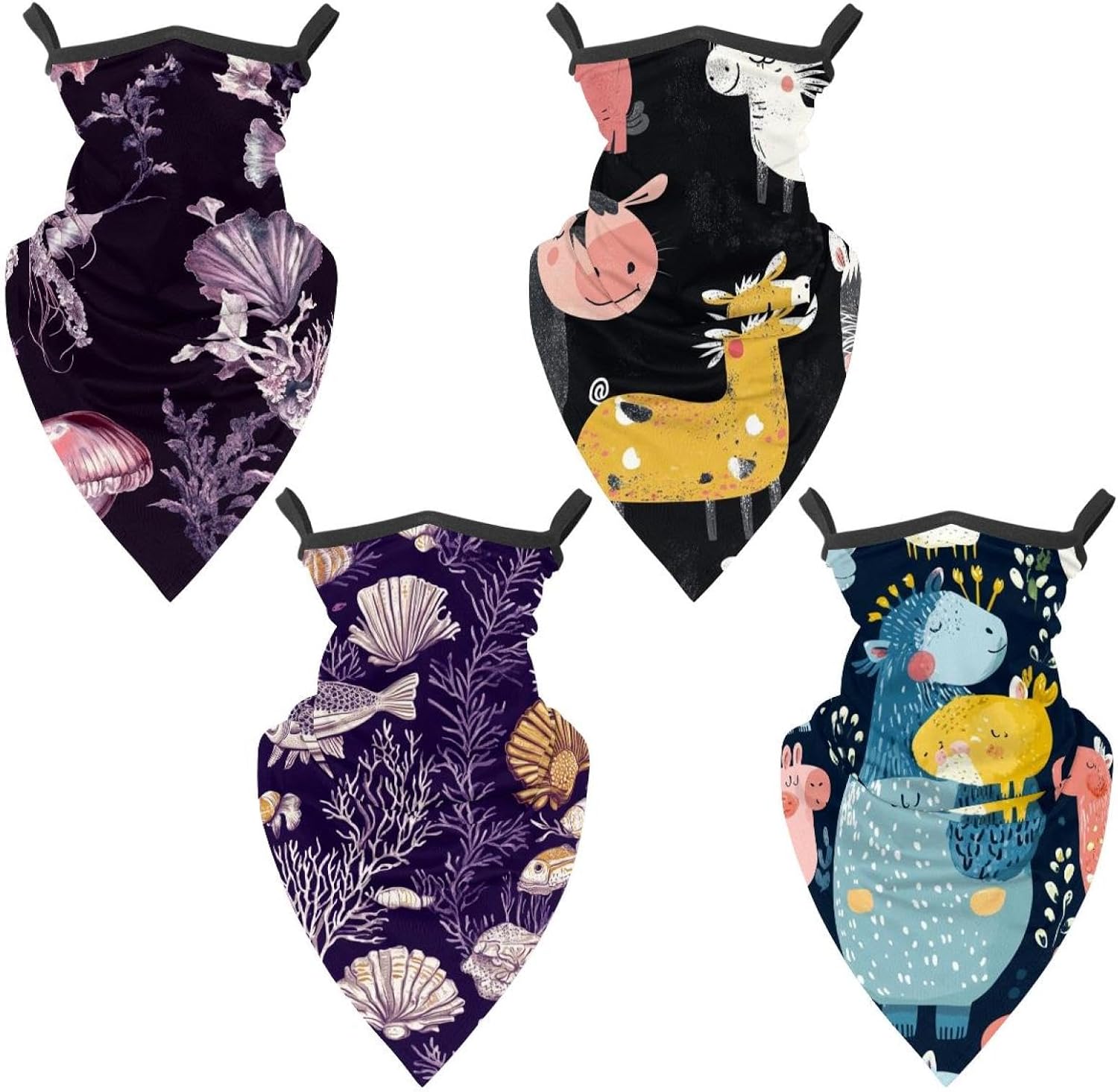 4 Pack farm animals (13) Neck Gaiter Face Scarf Cover Sun Protection Balaclava Cloth Bandanas with Ear Loops