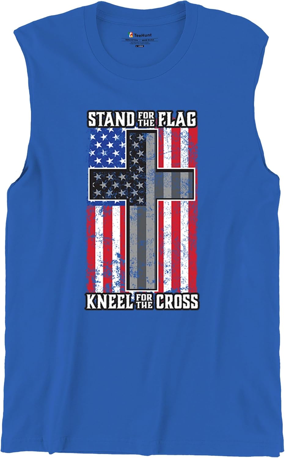 Stand for The Flag Kneel for The Cross Muscle Shirt American Patriotic DD 214 Veteran POW MIA Military Pride Men's