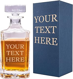 Gifts Inscribed Custom Text Whiskey Decanter Bottle (750 ml) - Personalized Font Glass Liquor Decanter Set - Customized Glassware - Engraved Whisky Glassware Gift for Wedding Anniversary Birthday Dad