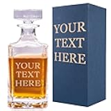 Gifts Inscribed Custom Text Whiskey Decanter Bottle (750 ml) - Personalized Font Glass Liquor Decanter Set - Customized Glassware - Engraved Whisky Glassware Gift for Wedding Anniversary Birthday Dad