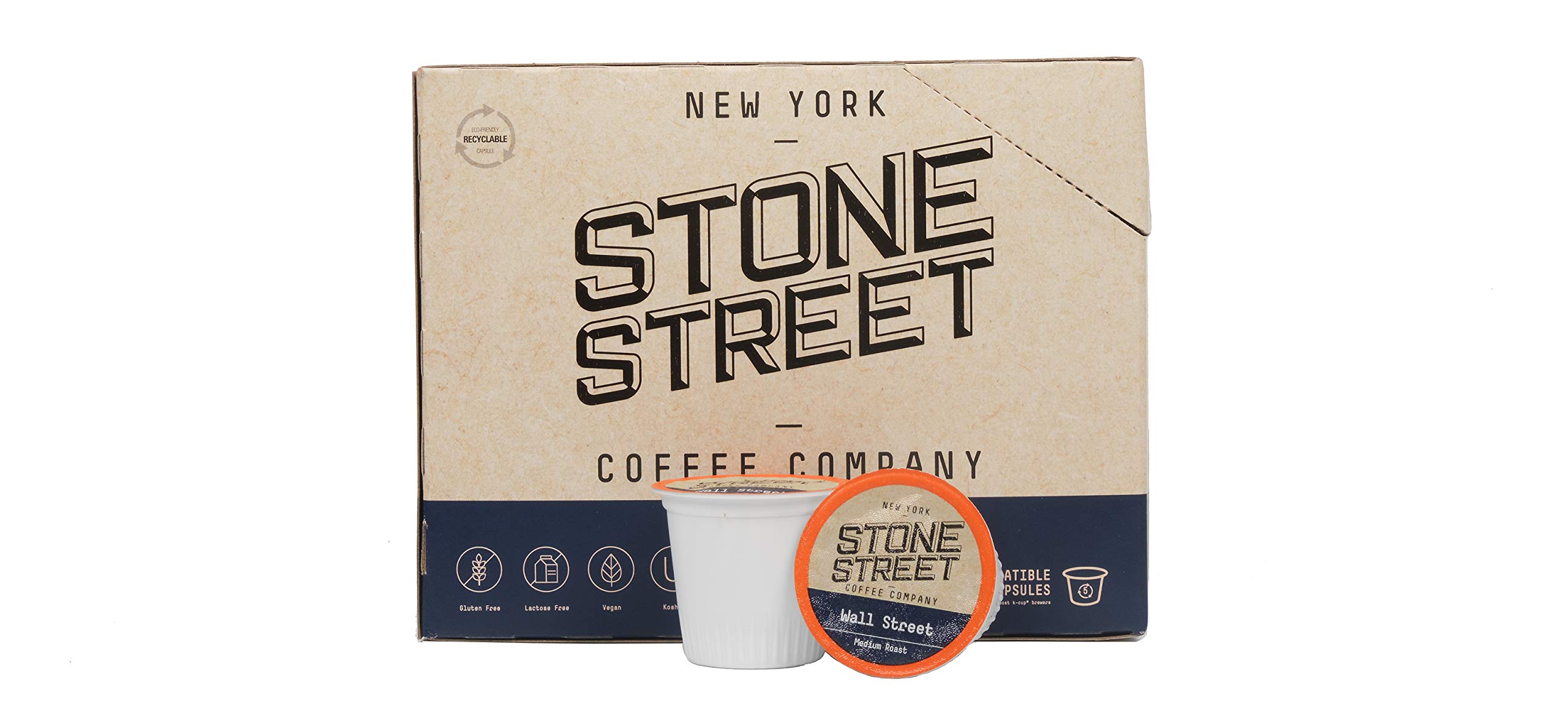 Stone StreetSingle Serve Coffee Pods, Wall Street House Blend, Medium Roast, K Cups, 1 box (22 Count)