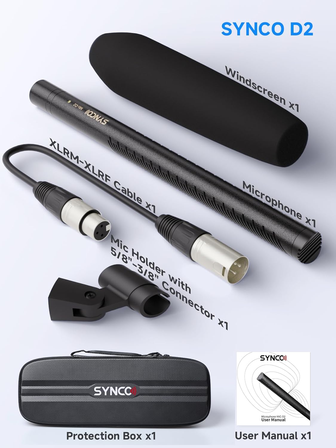 SYNCO D2 XLR Shotgun Microphone, Hypercardioid Condenser Mic for Camcorder, DSLR for Camera Smartphone PC & DSLR Video Recording, Professional Mic for Filmmakers Interviews YouTube & Vlogging