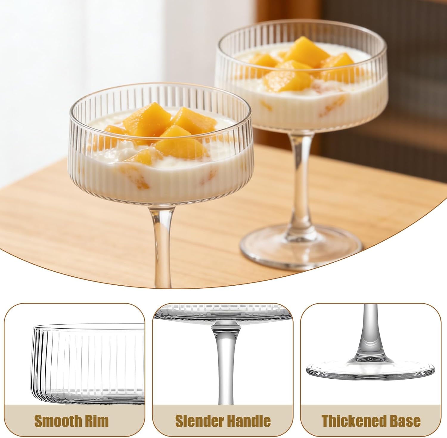 Set of 4 Glass Dessert Bowls, 8.8 Oz Elegant Sundae Cups, Margarita Glasses, Super Margarita, Espresso Martini Cocktail Glasses, Perfect for Home Bar Entertaining & Gatherings