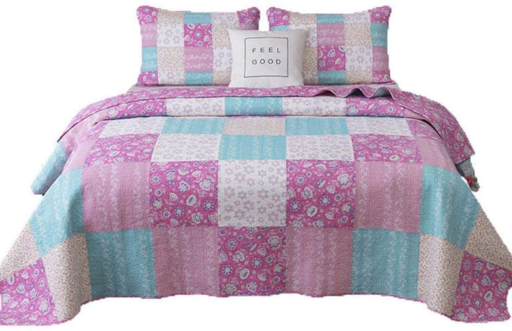 Bedspread Set Quilted Solid Color Embroidered Bedspread (230 * 250cm) With 2 Pillow Shame,Washable Summer Lace Beds Cover