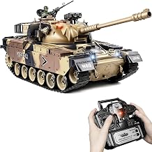 118 RC Tank M60 Earthy Yellow, 2.4Ghz Remote Control Tank That Shoots BBs, Remote Control Battle Model, Army Model with Recoil, Smoke, Engine Sound & Lights, Military Battle Toy for Adults and Kids