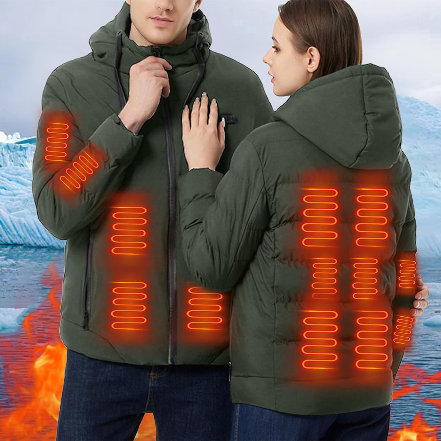 [ZsunNa] ヒーテッドダウンジャケット 男女兼用 秋冬 ヒートテック 防寒コート USB充電 デュアルスイッチ 3段階温調 1