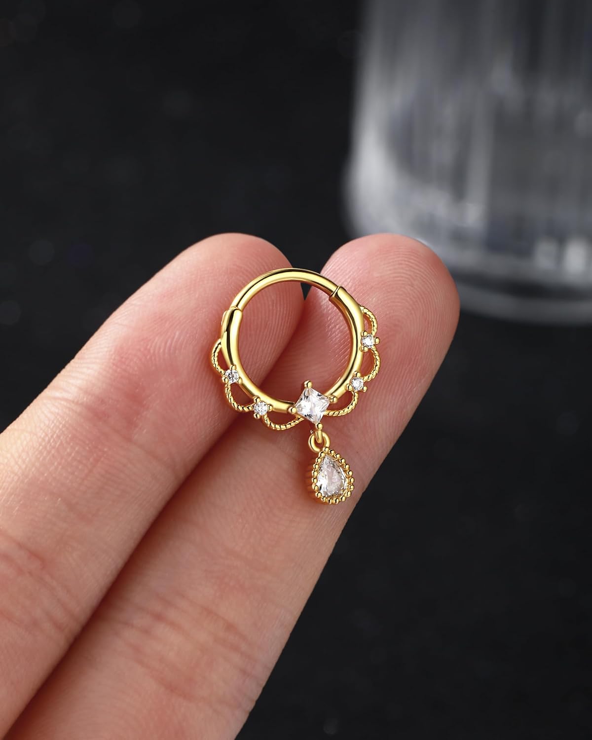 Jewseen 16g Dangle Septum Rings 316L Stainless Steel Helix Daith Piercing Jewelry Cartilage Hoop Earrings for Women - Image 5