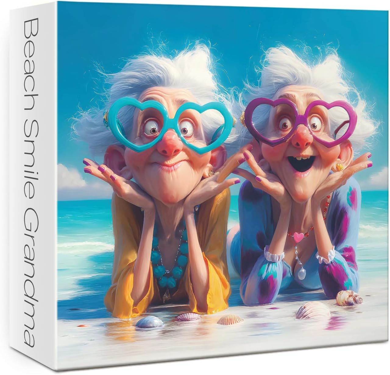 Funny Grandma Beach Puzzles for Adults 1000 Pieces. Old Woman Friendship Jigsaw Puzzles. Challenging Cute Grandma Art Puzzles