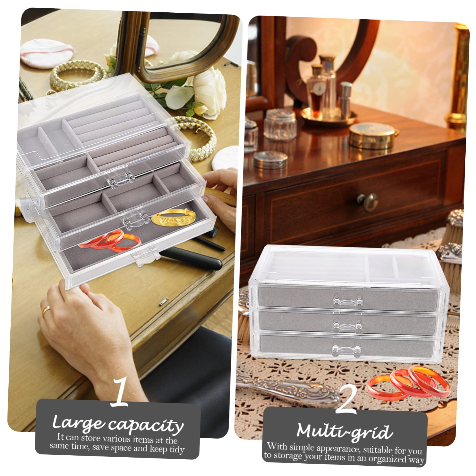BESPORTBLE Scatola Porta Accessori 3 Scomparti in Plastica e Pelucchi, Organizer da Scrivania per Accessori e Piccoli Oggetti, Design Salvaspazio per Camera da Letto