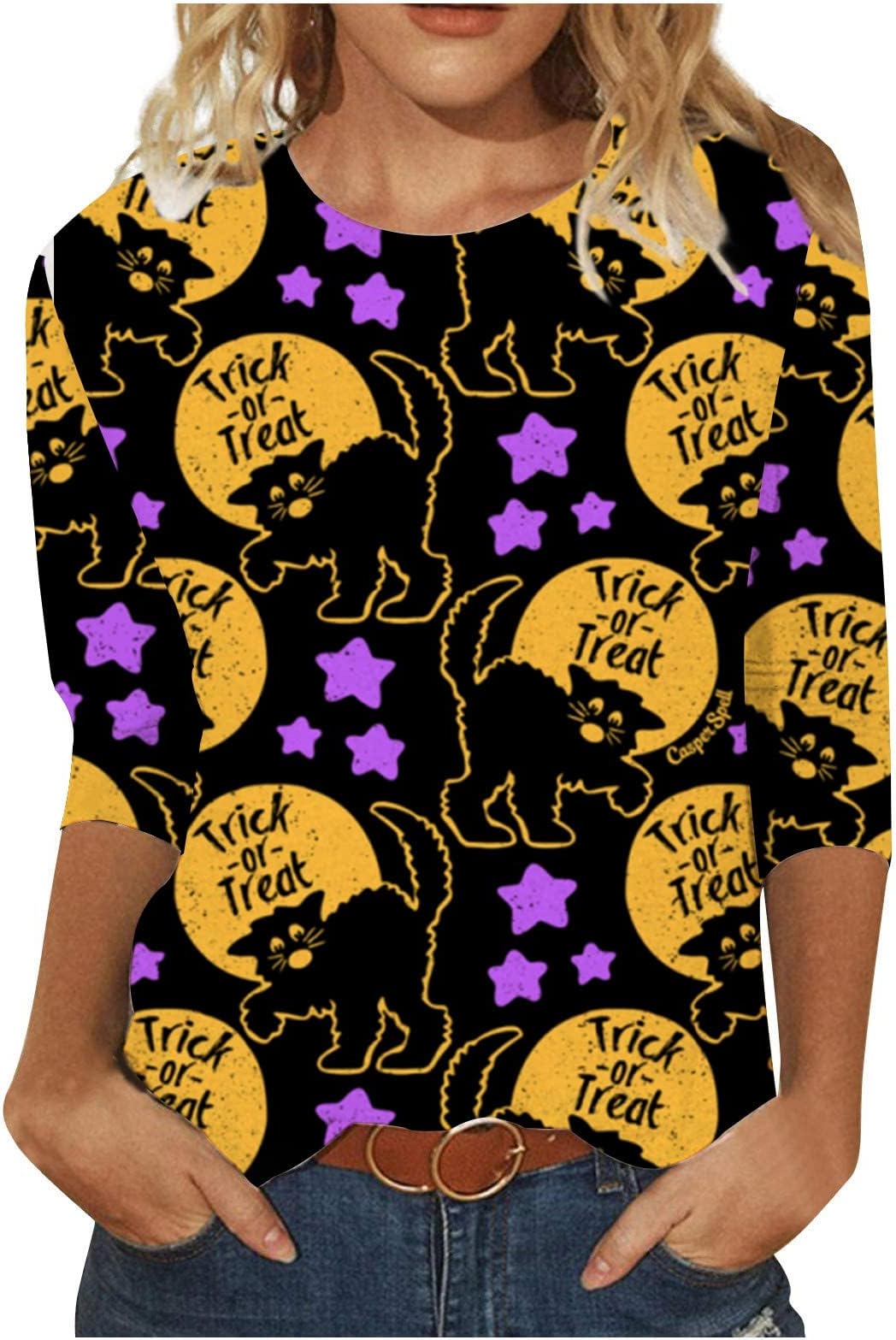 Tshirts for Women, Crewneck Plus Size Halloween Nuring Tunic Fit Elastic Vestidos para Mujer