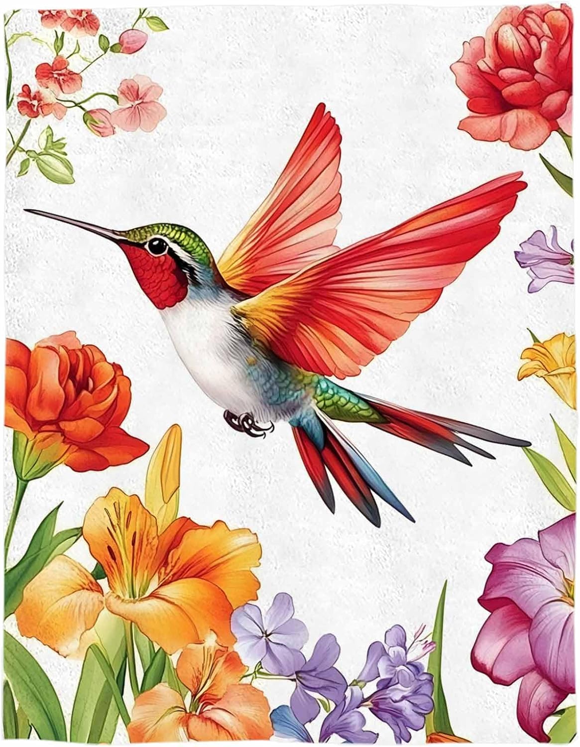 Hummingbird Throw Blanket, Bird Flower Lightweight Plush Blankets, Spring Blooming Floral Super Soft Fuzzy Flannel Throw Blankets Animal Warm Cozy Bed Blanketfor Couch Sofa, 40x60 Inch