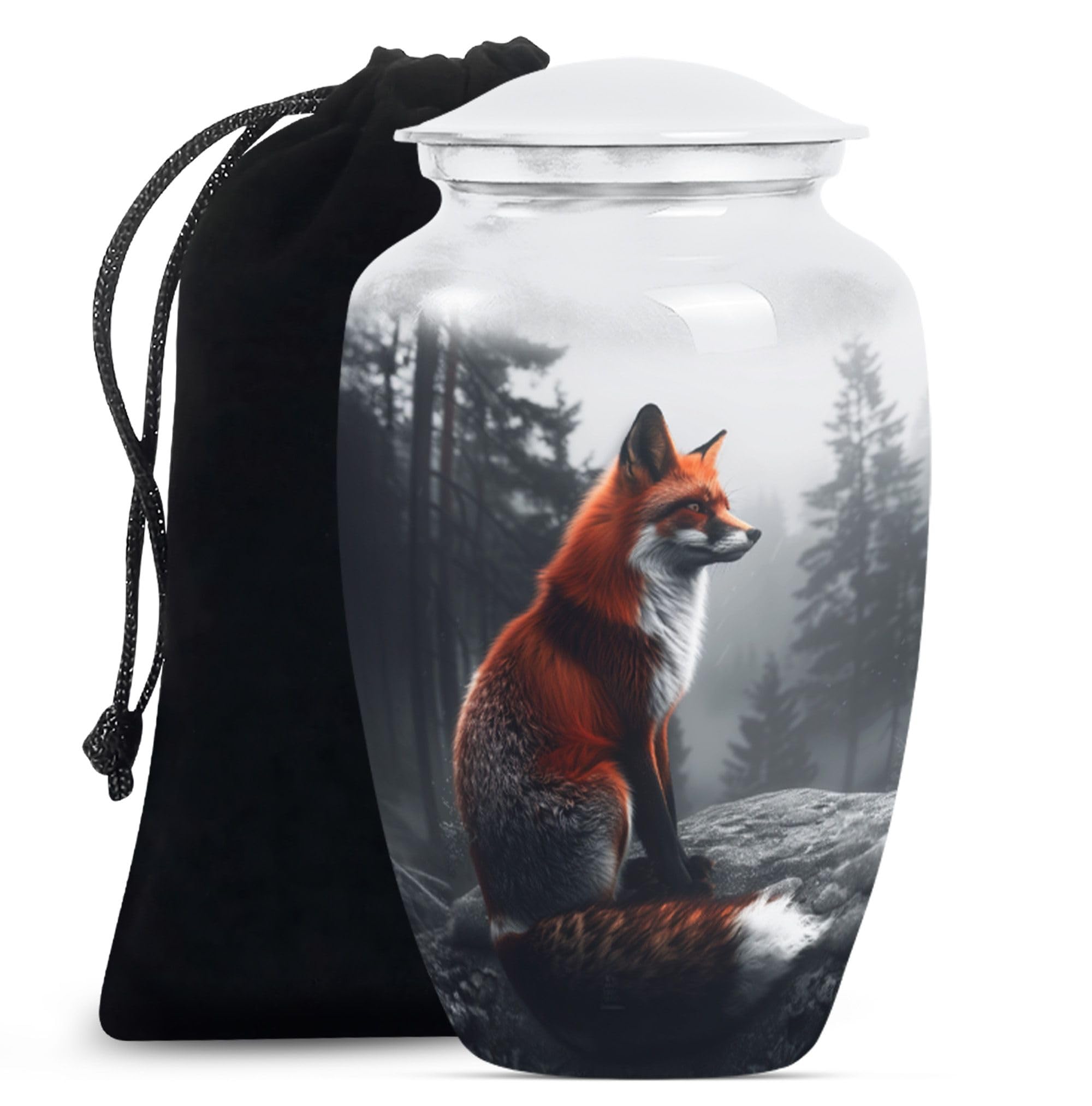 YATHABHISA Fox Majesty - Burial Urns - Urns for Ashes Adult Male - 10 Inch - Large with Velvet Bag - Urns for Ashes - Funeral Urns - Cremation Urns for Human Ashes - Large Urns for Human Ashes Adult