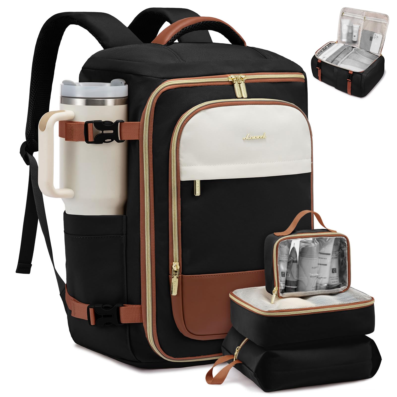 LOVEVOOK 40L Travel Backpack Carry on Flight Approved,Personal Item Bag with 3 Packing Cubes, Travel Backpack Bag for Women Fits 17" Laptop,