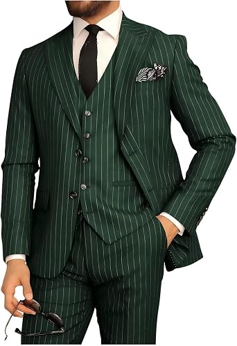 Mens Pinstripe 3 Piece Suit Slim Fit Gomez Addams Costume for Men Business Wedding Halloween Party Suits Set