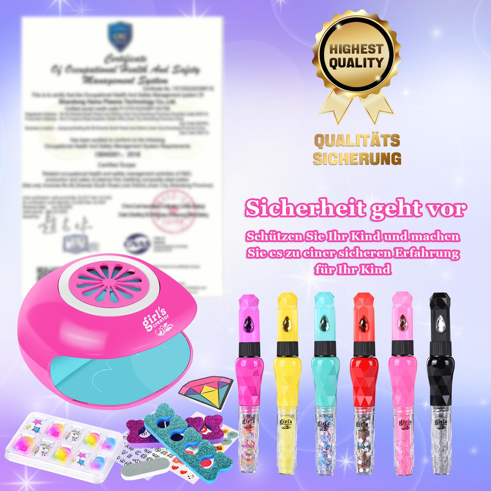 JONRRYIN Kit Unghie Bambina, Giocattoli Bambina Set, Unghie Set Manicure Gioco, Kit Gioco Per Unghie Bambina, Kit Smalto per Unghie per Ragazze 6 7 8 9 10 Anni, Gioco di Nail Art