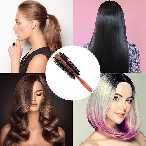 Miniatura 7 de Cepillo redondo de pelo de jabalíes, mini cepillo redondo, arbusto de pelo pequeño para cepillo redondo pequeño para secar con soplado, cepillo