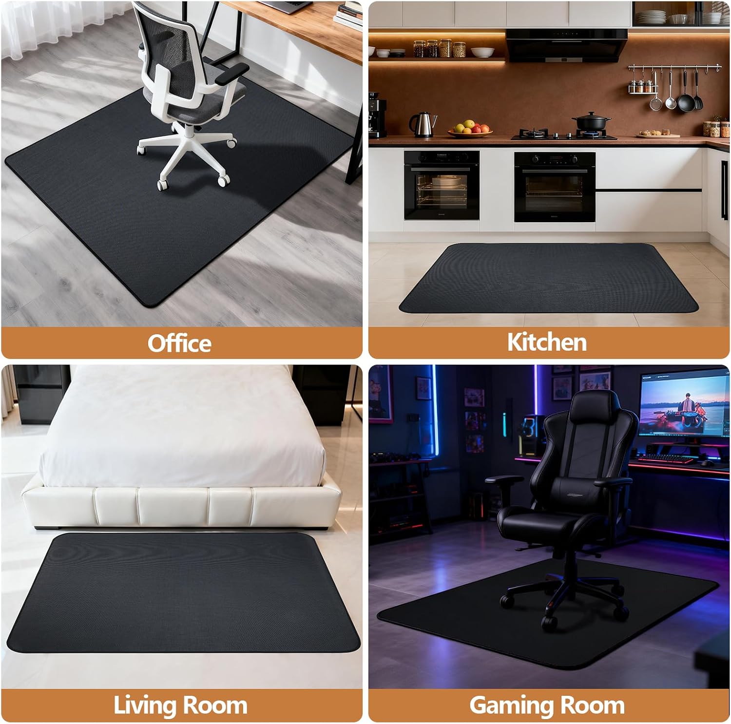 Office Chair Mat for Hardwood Floor, 36"x48" Non-Slip Floor Protector Heavy Duty Computer Desk Rolling Chair Mat for Home & Office - Black