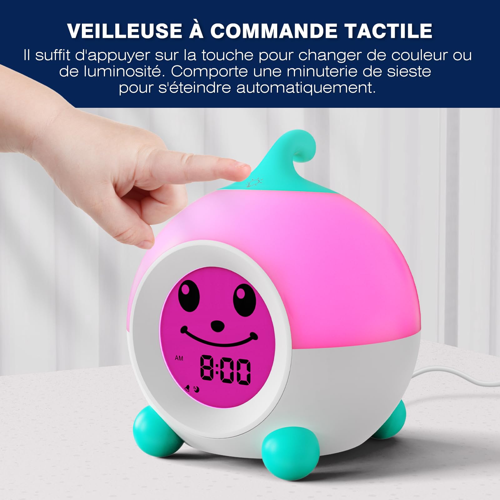 I·CODE Reveil Enfant Educatif Jour/Nuit avec Veilleuse De Nuit, Reveil Enfant avec Minuterie D'arrêt Automatique Fille Cadeau Flle Ado