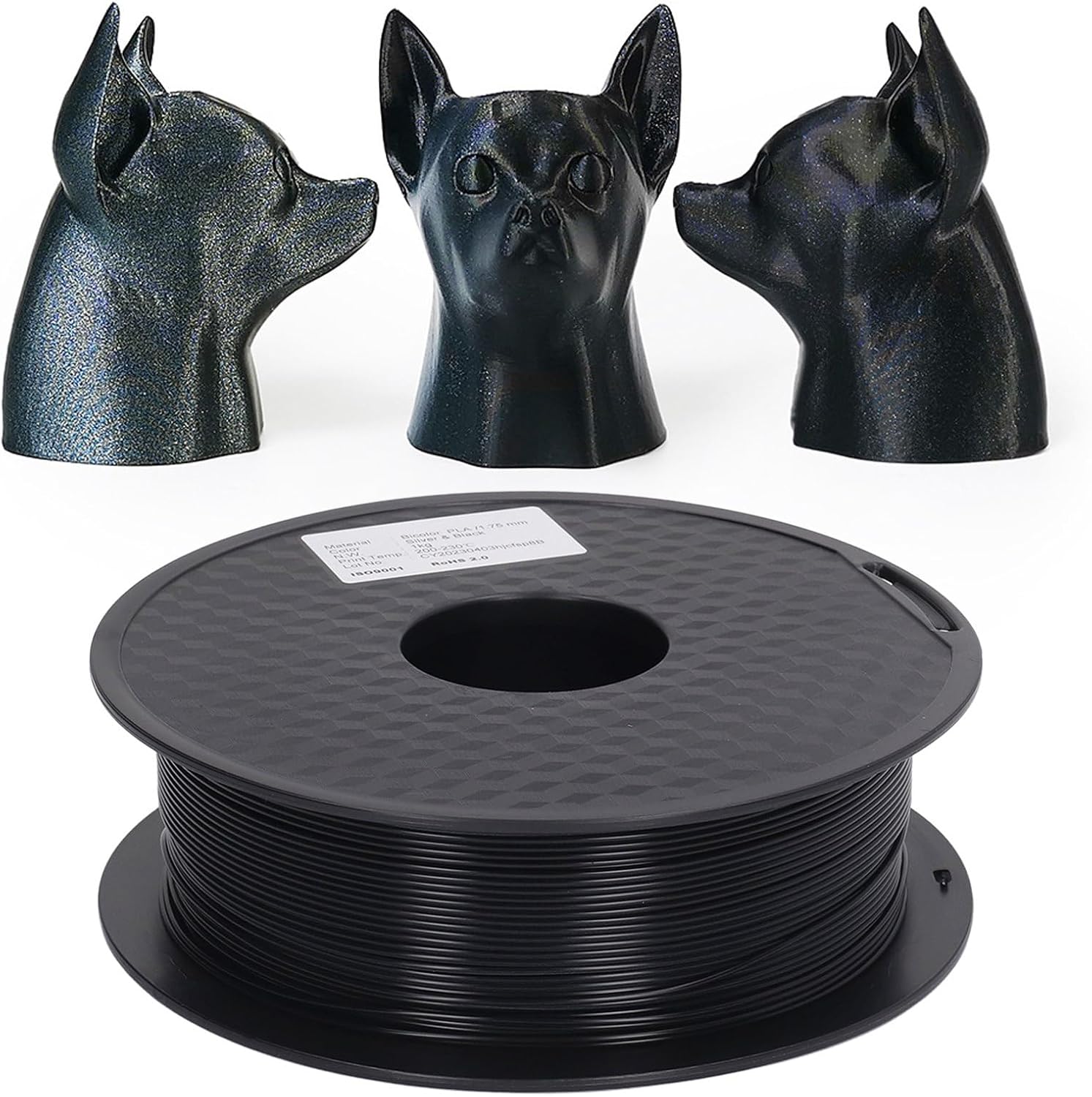 175mm. PLA Filament for 3D Printing, Dual Color Silver Black 3D Printer Consumable, No Clogging Detail Resolution Filament with Excellent Process, Ideal