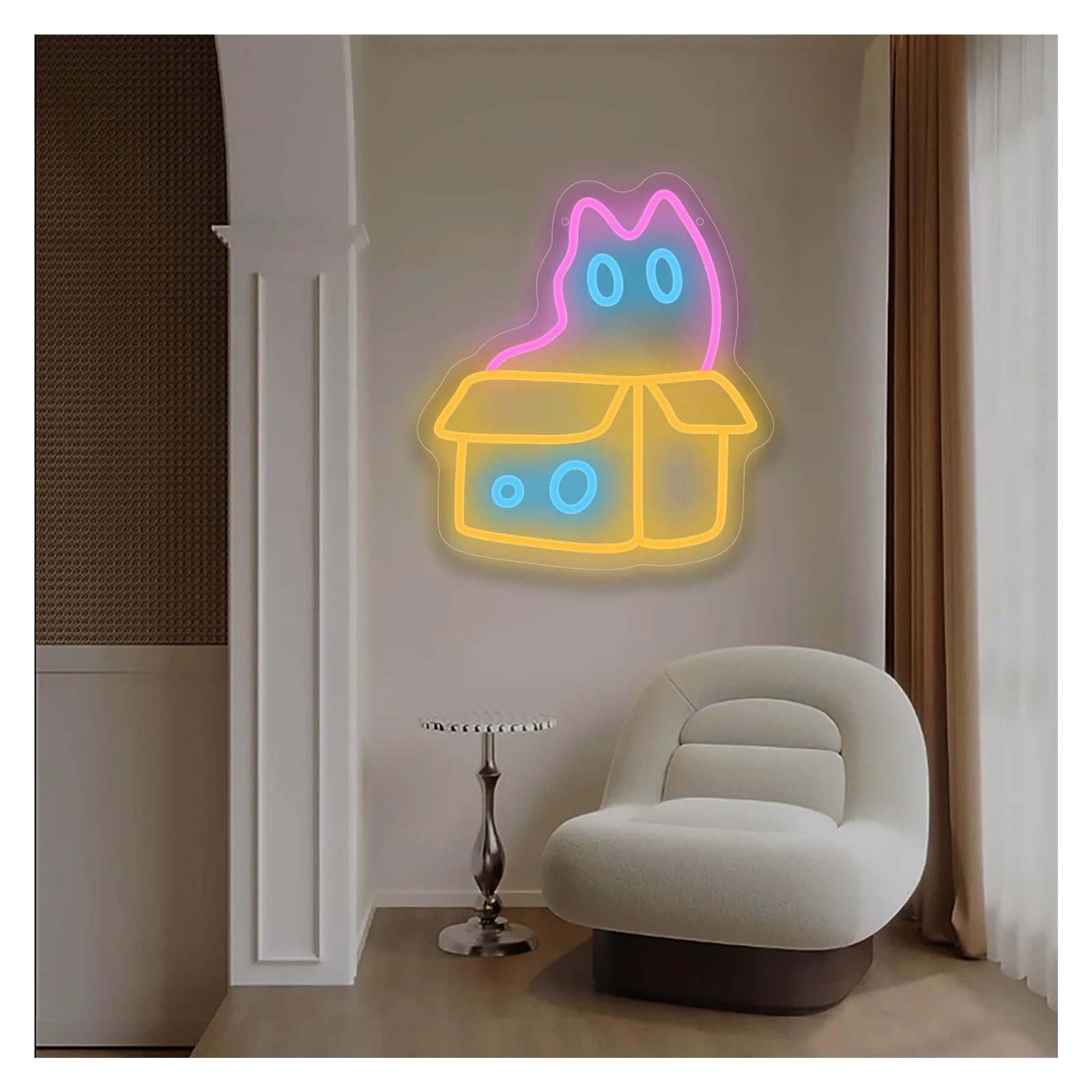 Scritta luminosa Gattino Carino Nella Scatola, Luce Al Neon Per Camera Da Letto, Negozio Di Animali, Ospedale Per Animali, Per Amanti Dei Gatti 34x30.5cm