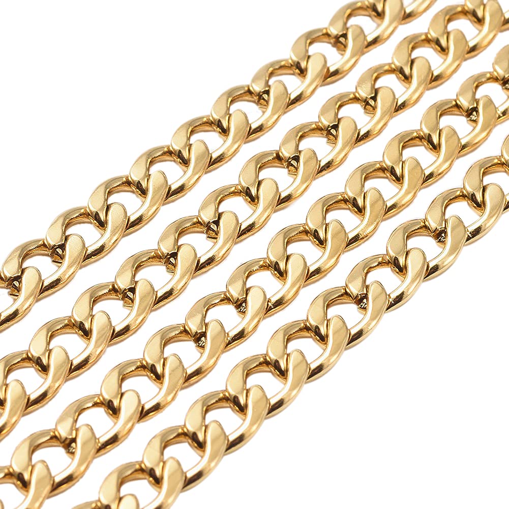 Cheriswelry Catene cubane dorate da 10 m, 6 mm, arrotolate, in acciaio inox, con rocchetto, unisex, per realizzare gioielli e collari