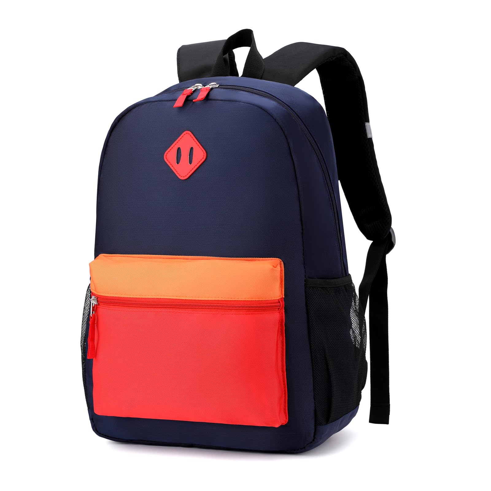 Elementary Backpack for Boys and Girls 5-9 Years Kindergarten Primary Kids Bookbag with Chest Buckle (Navy Red, Large-17inch)