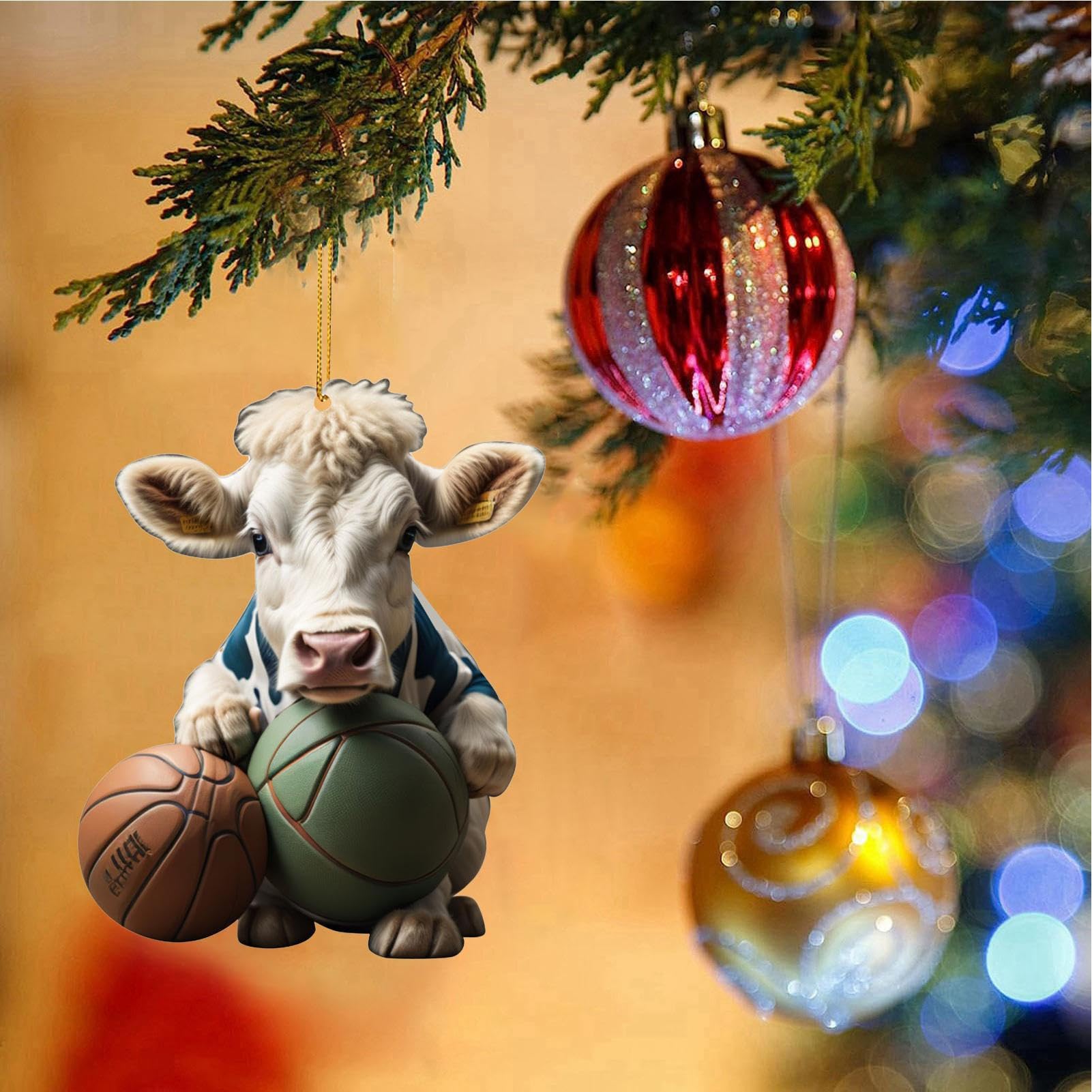 Ciondolo Acrilico A Forma Di Mucca – Decorazione Natalizia, Per Albero, Auto O Portachiavi