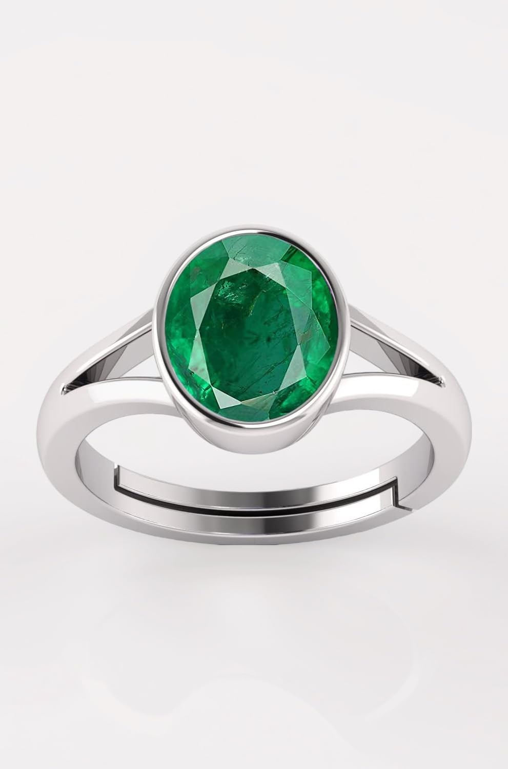 Natural Emerald 8.25 Ratti / 7.90 Carat Panna Silver Adjustable Ring for Women's and Men's (Lab - Approved)